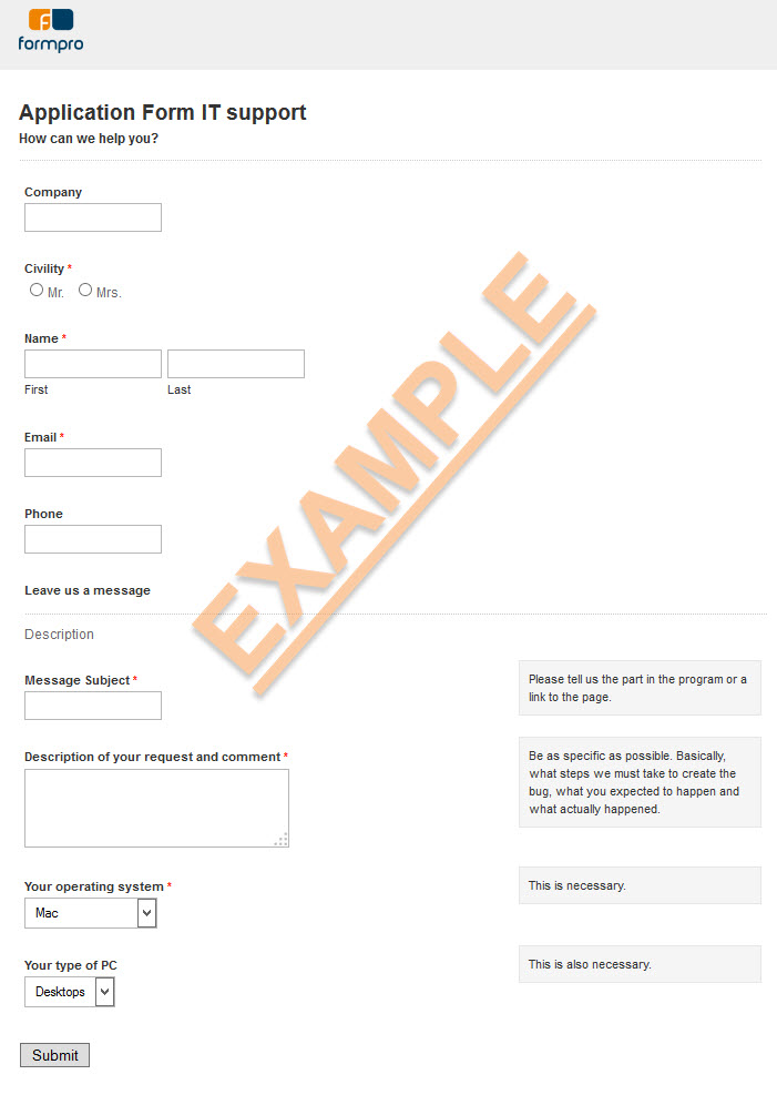 IT support service form sample by Formpro