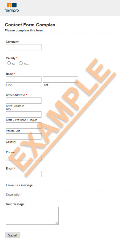 Complex contact form sample by Formpro