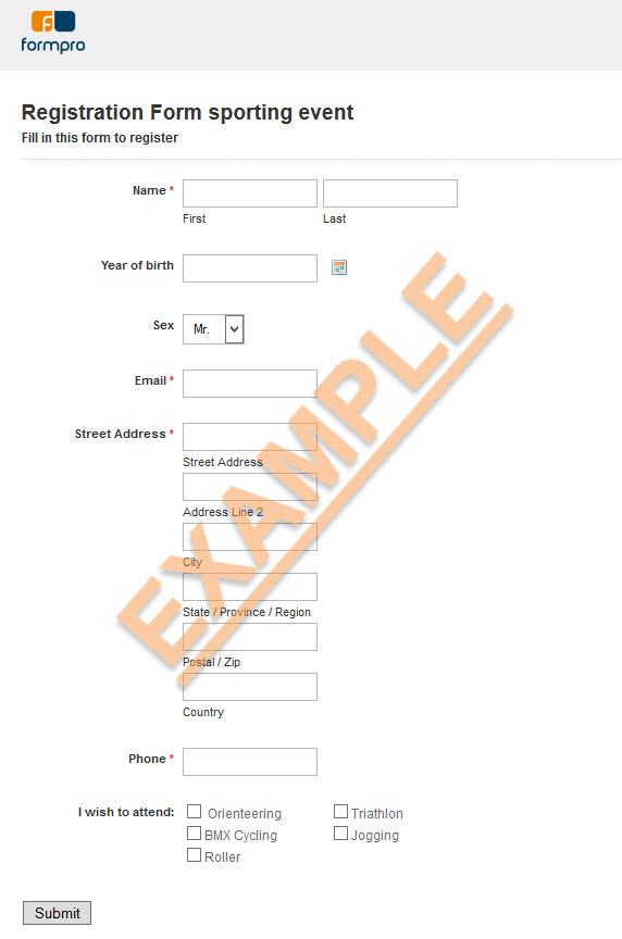 Event Registration form sample by Formpro