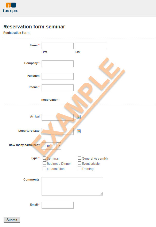 Seminar Reservation form sample by Formpro