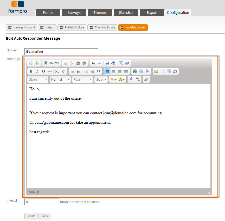 Autoresponders for your forms with Formpro