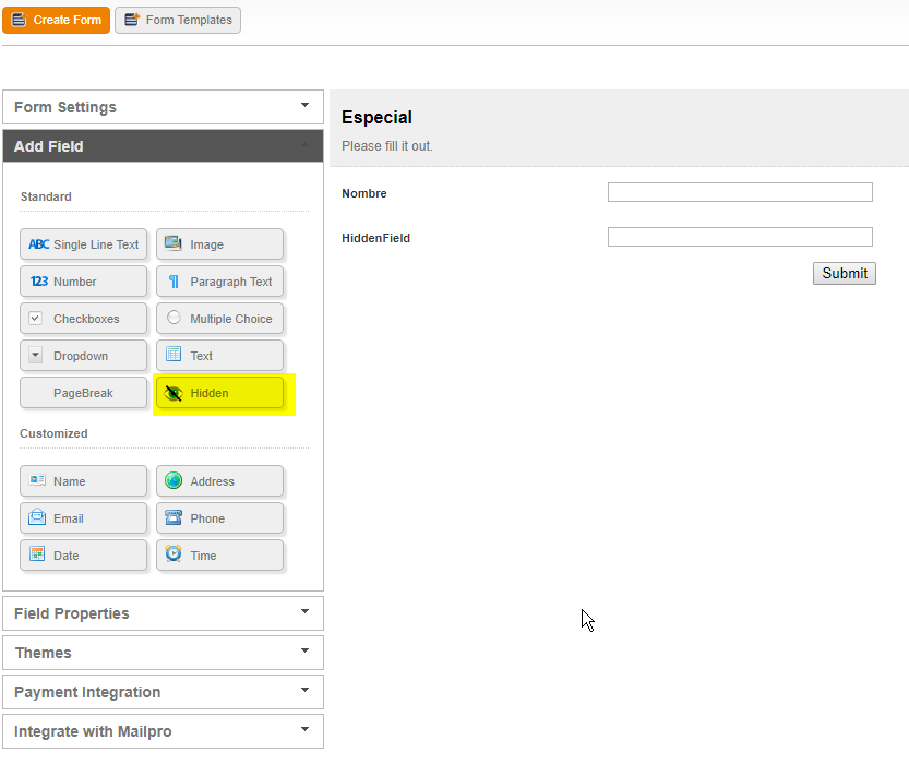 Add hidden fields in your forms with Formpro