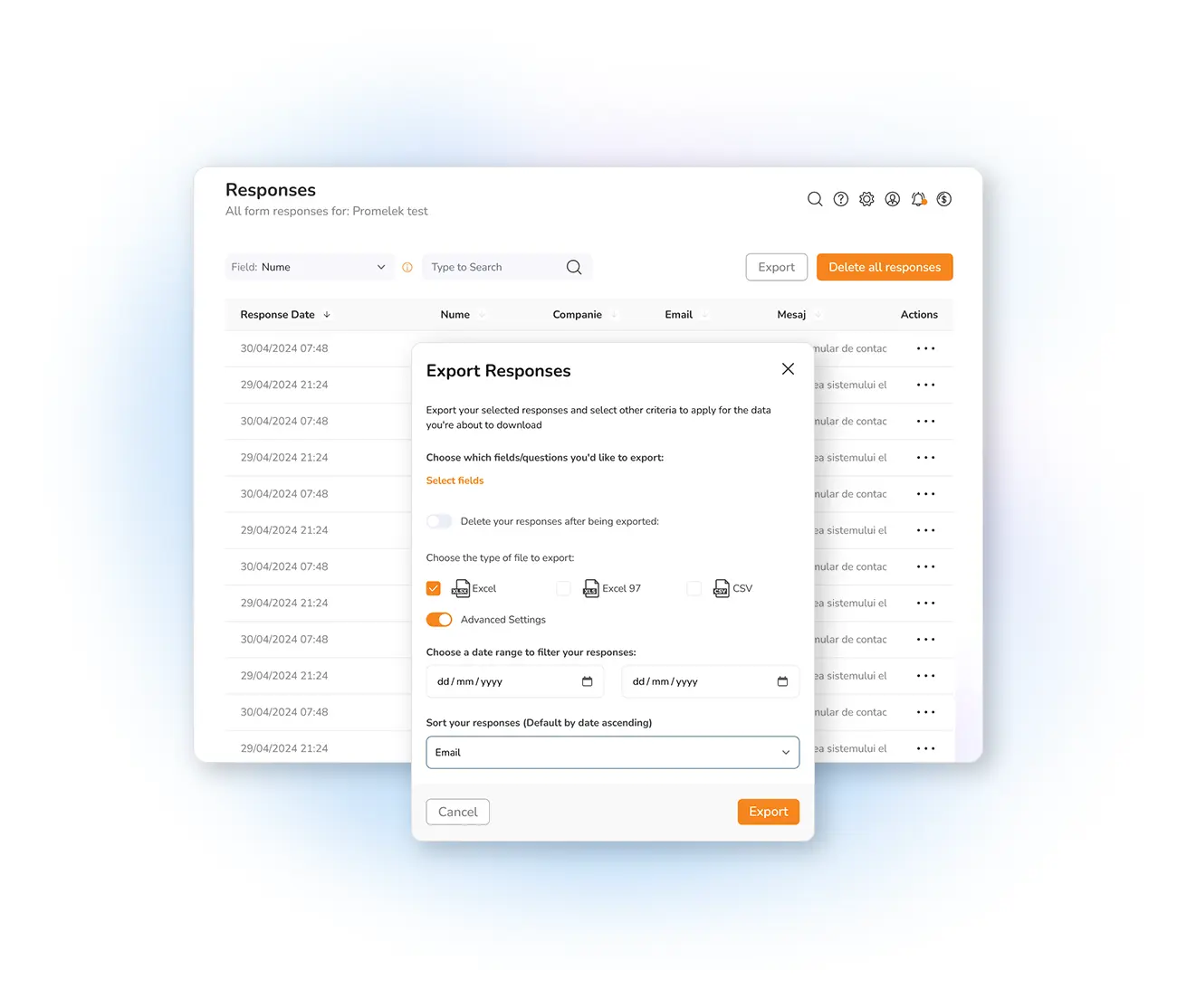 Export form responses
