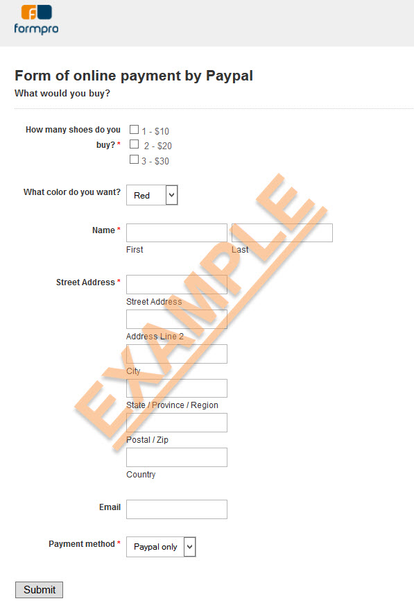 Paypal Payment form with Formpro 